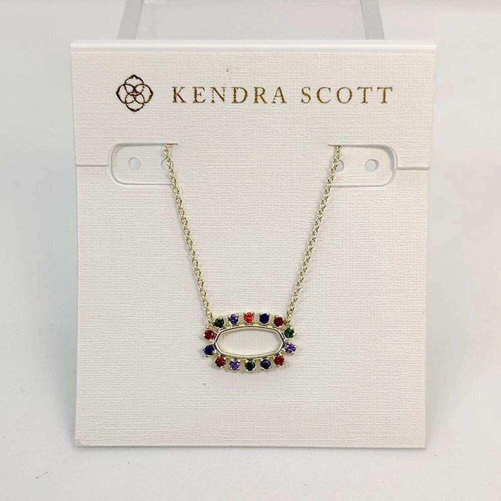 Kendra Scott Elisa Open Frame Multi-color Crystal Pendant Necklace In Gold